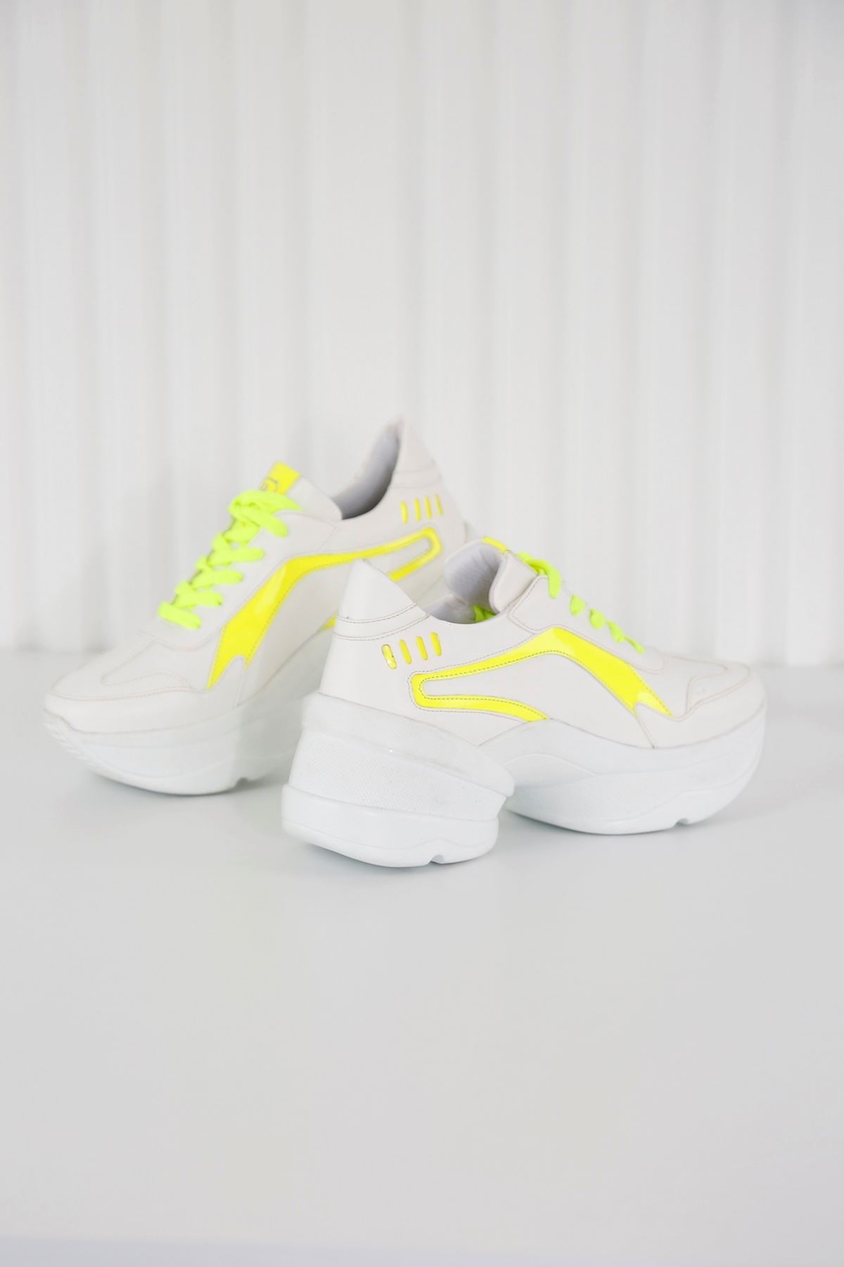 Spring Beyaz Sarı Spor Ayakkabı