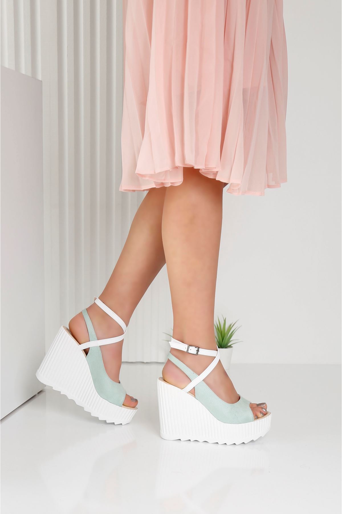 CLARIS Yeşil Kadın Platform Ayakkabı