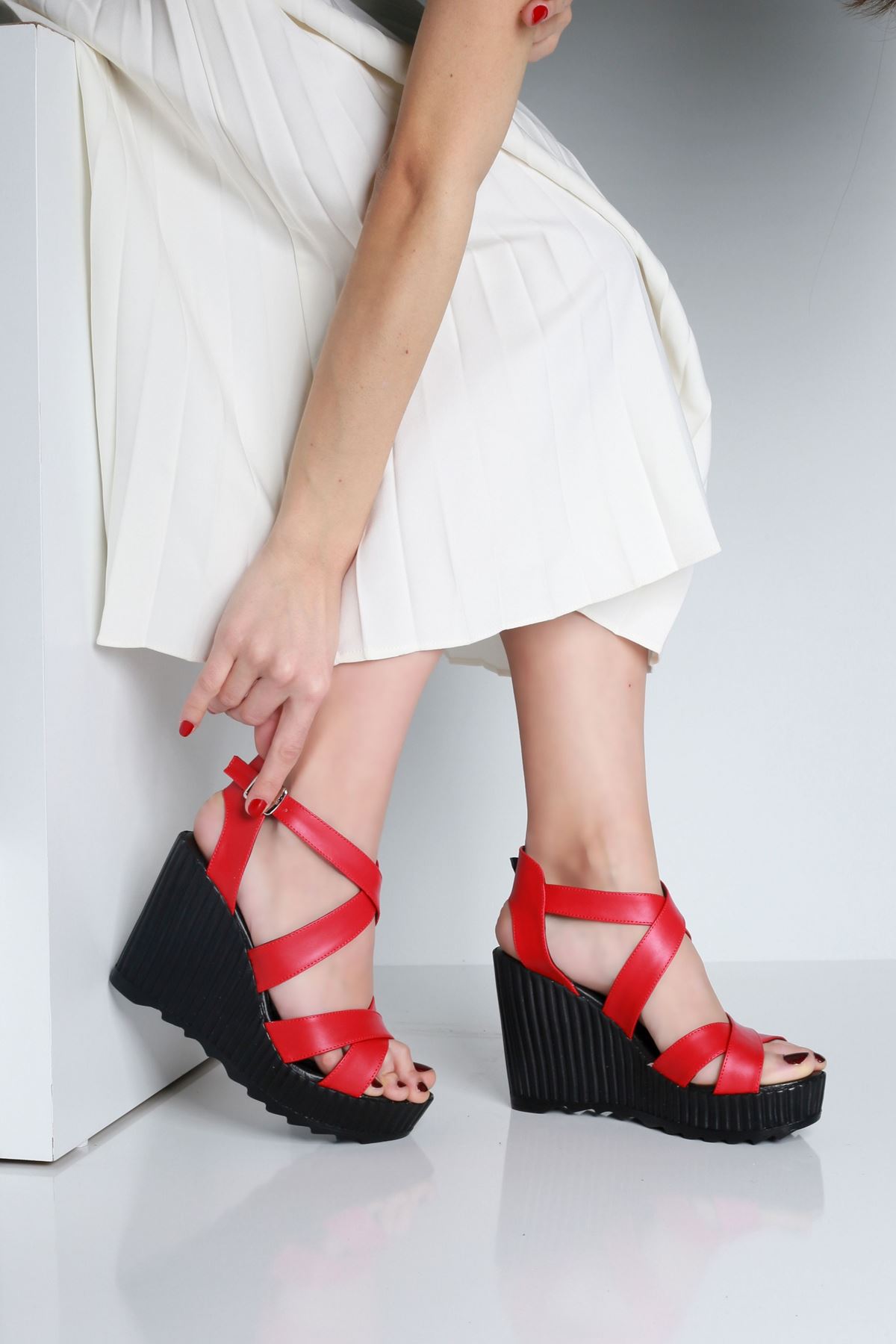 FALICIA Kırmızı Cilt Kadın Platform Ayakkabı