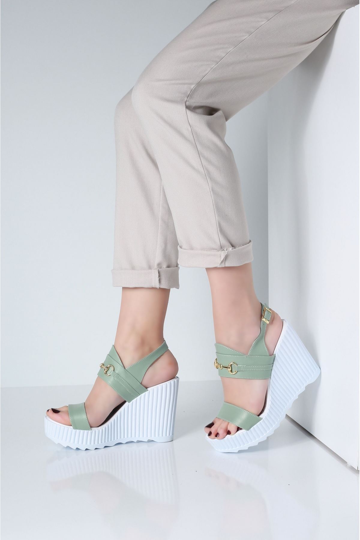 ESPELYA Mint Yeşili Cilt Kadın Platform Ayakkabı