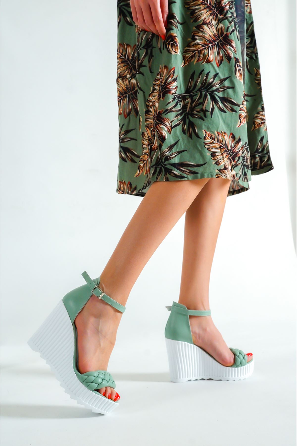 MESSA Mint Yeşili Cilt Kadın Platform Ayakkabı