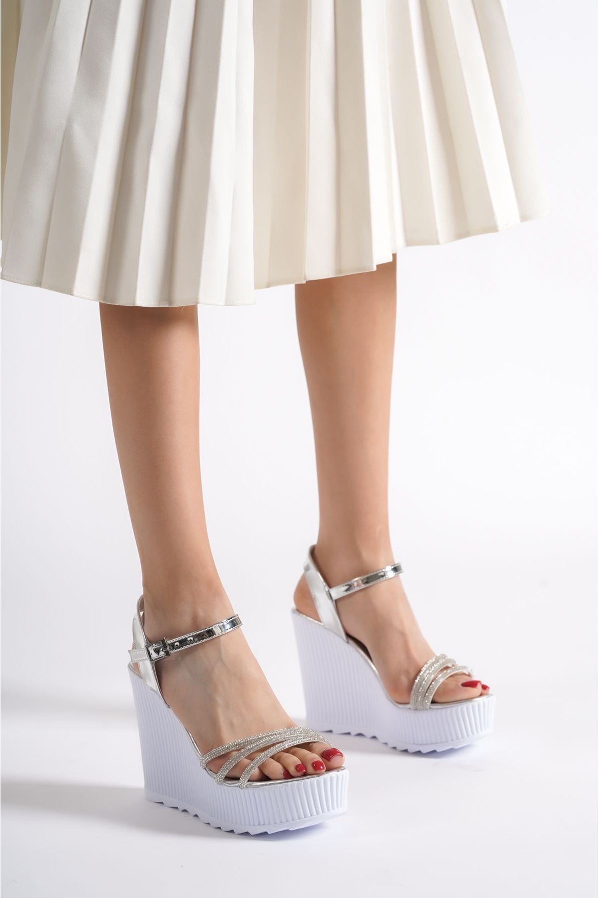 JEWEL Gümüş Cilt Kadın Platform Ayakkabı