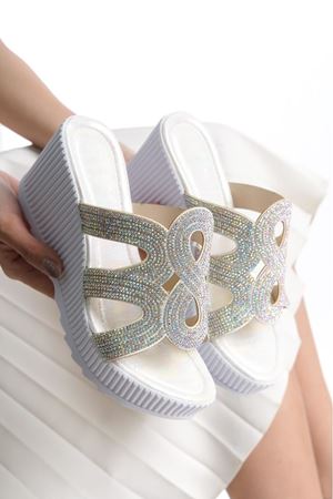 FIELLA Gümüş Ortopedik Taşlı Kadın Terlik