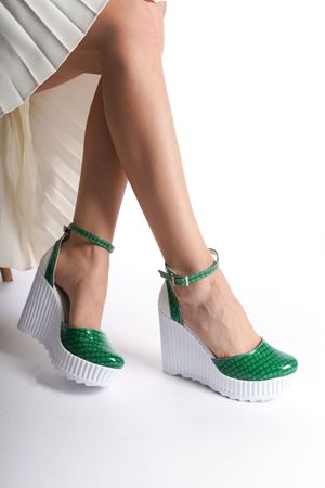 GINENS Yeşil Platform Yüksek Taban Kadın Ayakkabı